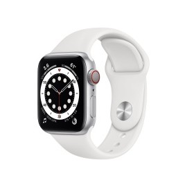Apple Watch Series 6 GPS + Cellular, Caja de Aluminio Color Plata de 40mm, Correa Deportiva Blanca