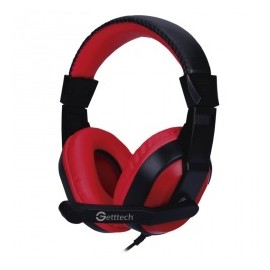 Getttech Audífonos con Micrófono Stream, Alámbrico, 1.5 Metros, 3.5mm, Negro/Rojo